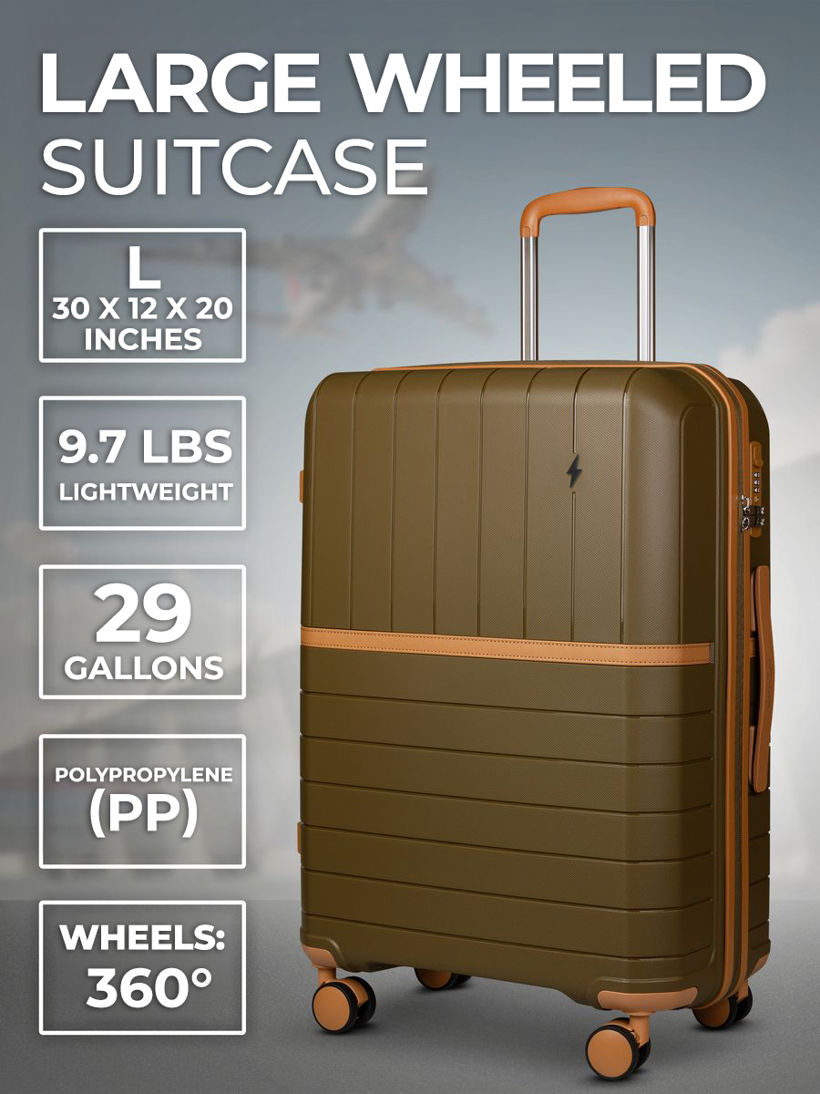 Large L-sized travel suitcase made of PP plastic with wheels