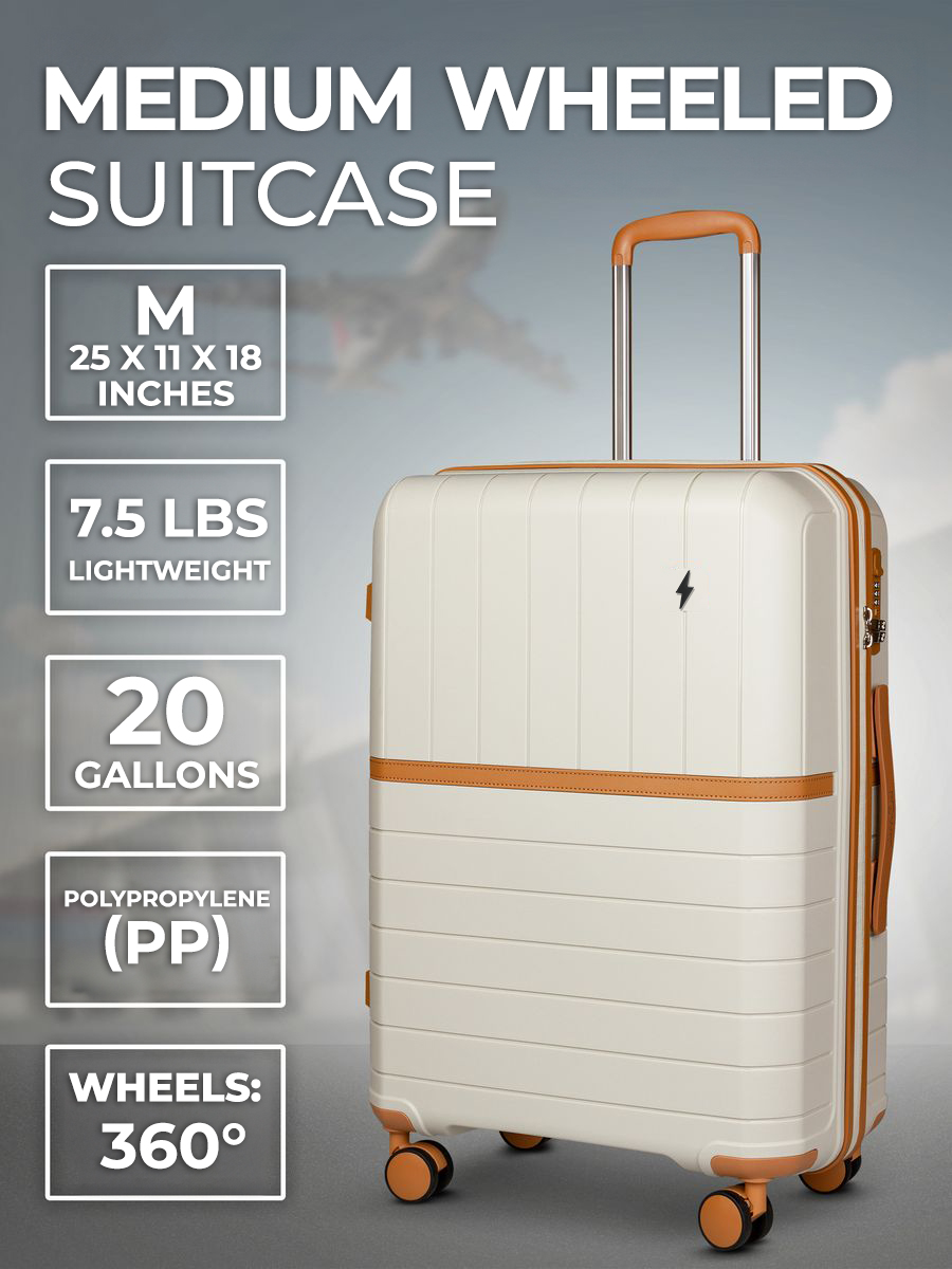 Medium M-sized plastic suitcase with wheels