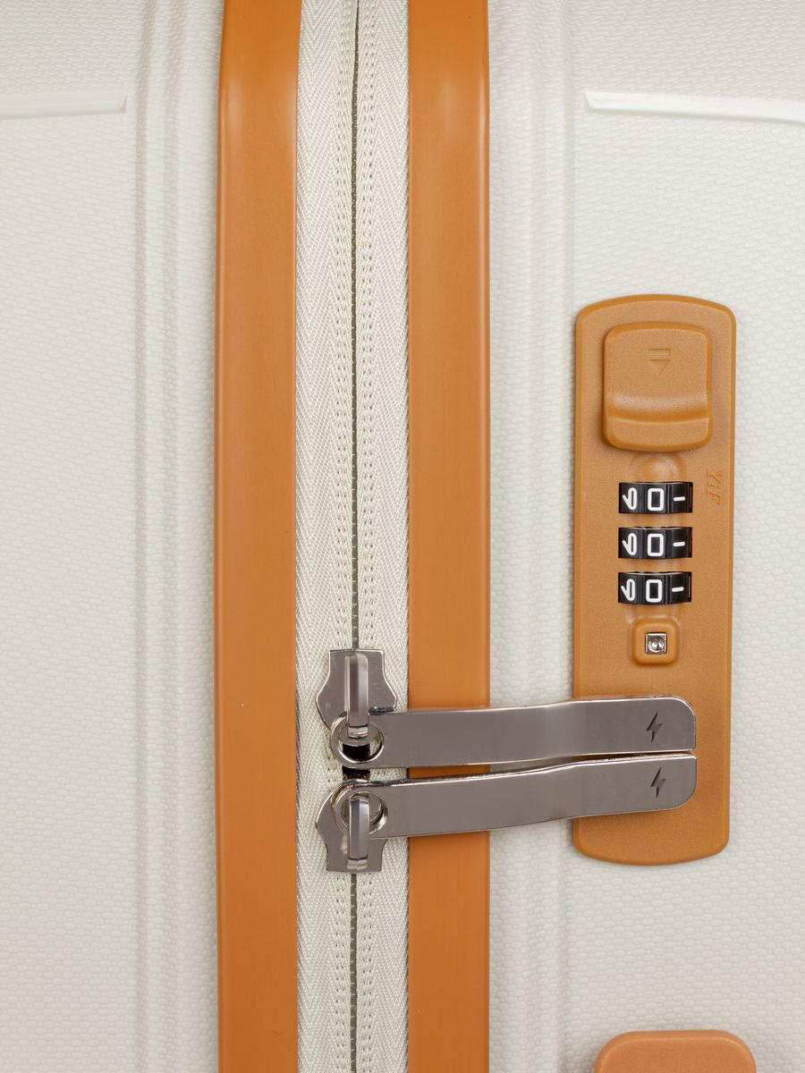 Medium M-sized plastic suitcase with wheels