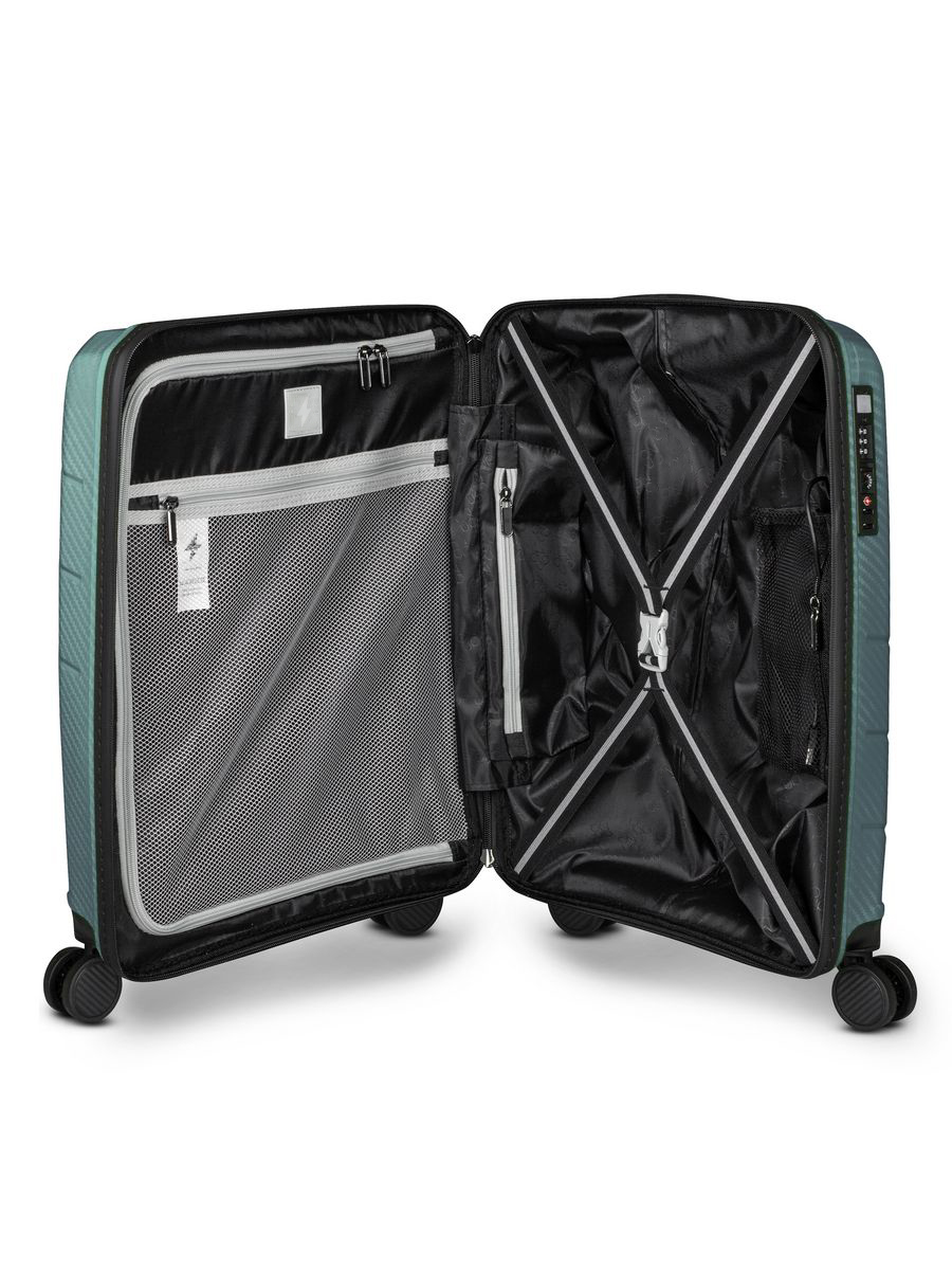 Small carry-on suitcase and cosmetic bag set
