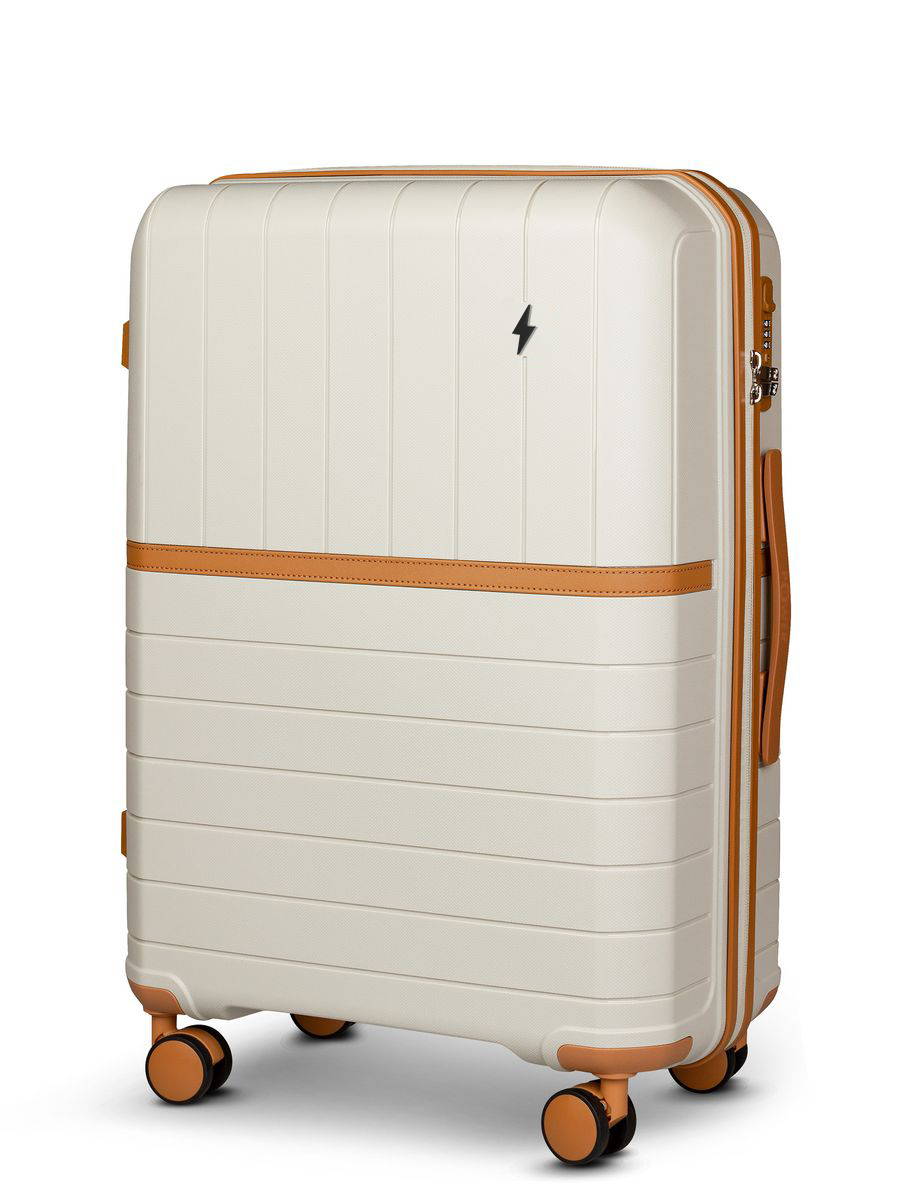 Medium M-sized plastic suitcase with wheels