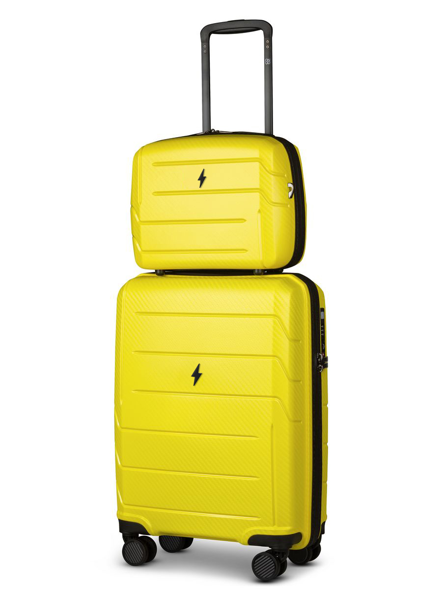 Small carry-on suitcase and cosmetic bag set